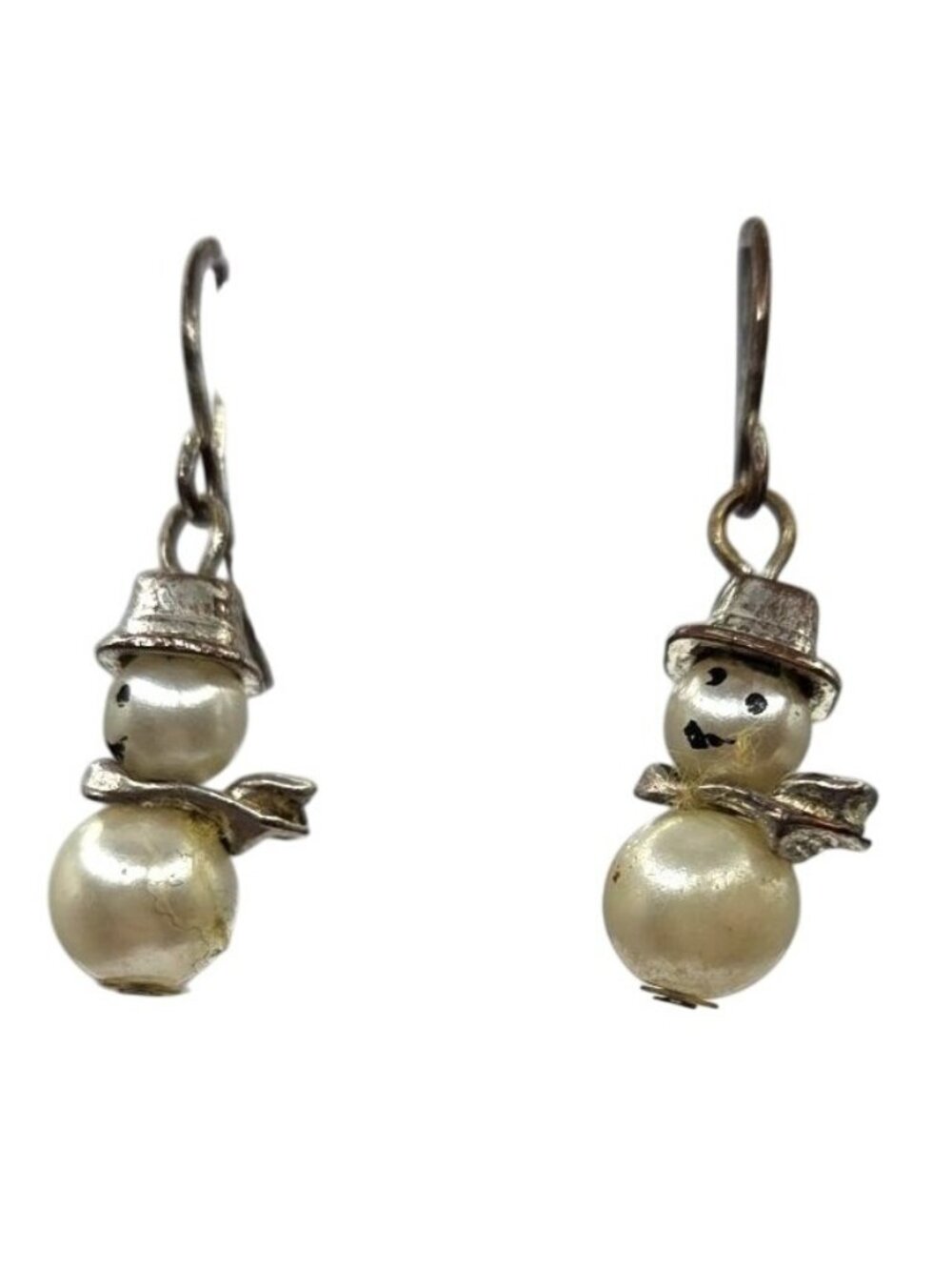Vintage Snowman Pearl Drop Earrings Dangle
